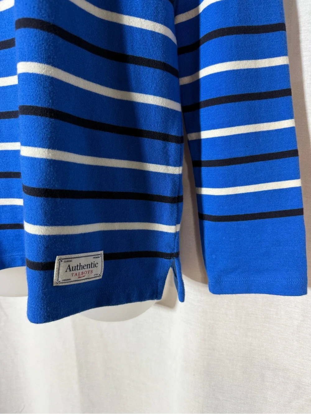 Talbots Royal Blue Striped Boatneck light Sweater Size Small